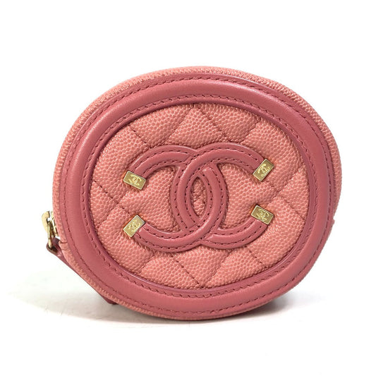 CHANEL Coin case Caviar skin pink Wallet Coin Pocket Round filigree Women Used