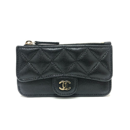 CHANEL Coin case AP2570 Caviar skin black COCO Mark Matelasse Classic Zip Women Used