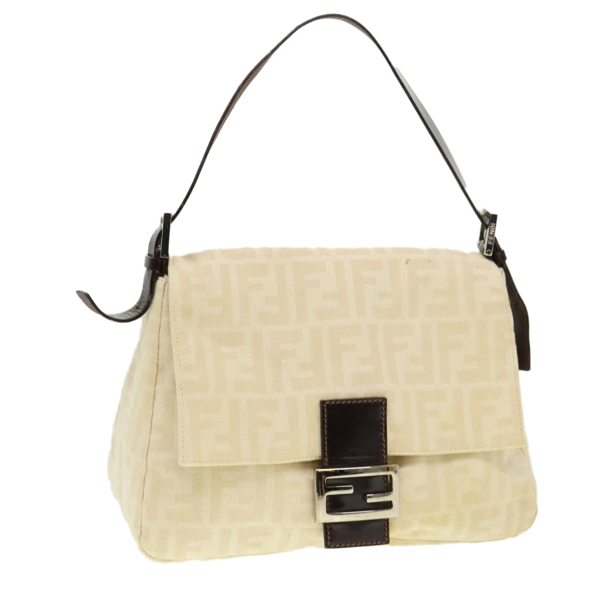 FENDI Zucca Canvas Mamma Baguette Shoulder Bag Cream