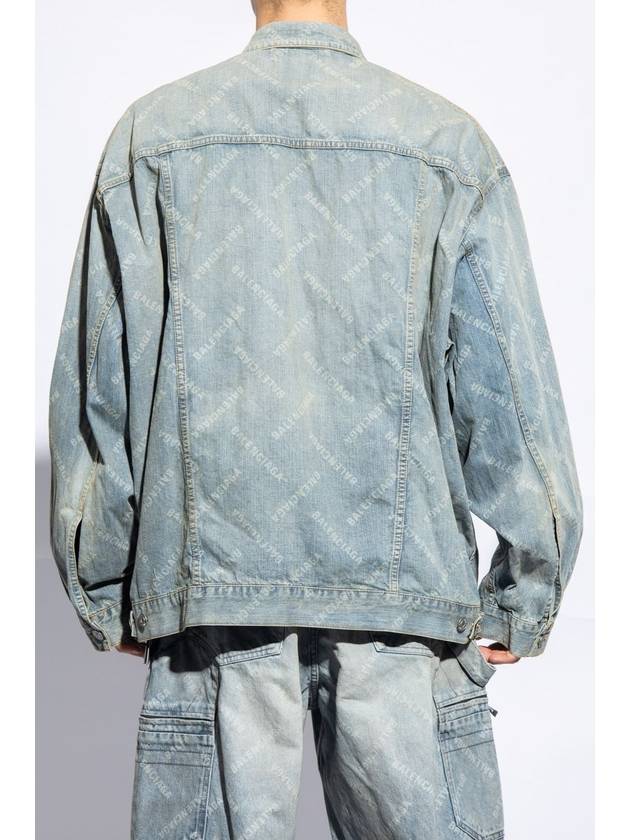 Luxury Balenciaga  Logo Print Denim Jacket Blue