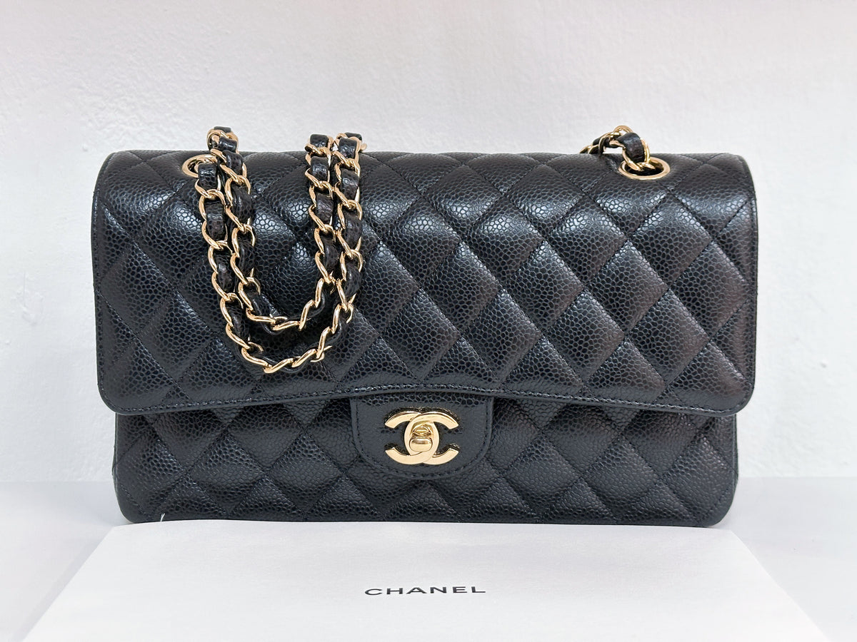 Chanel Medium Size Classic Quilted Caviar Double Flap Bag Black L9TX microchip