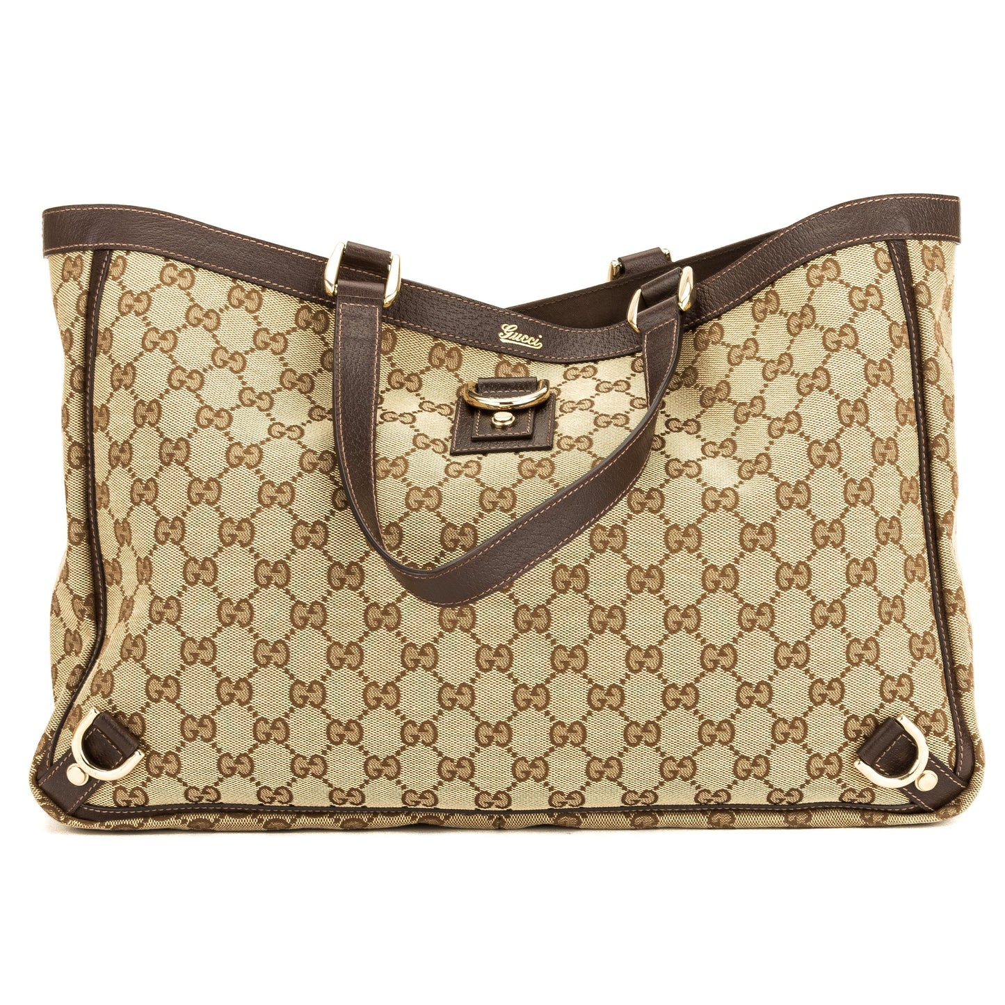 G*G Brown Leather GG Canvas Large Abbey D-Ring Tote (Pre Owned)
