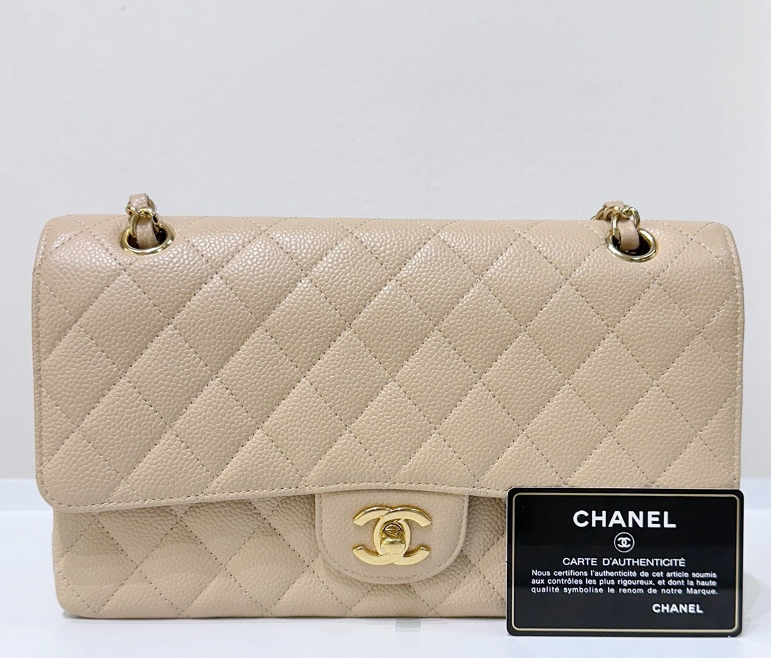 Chanel Classic Flap Medium Beige Clair GHW Caviar