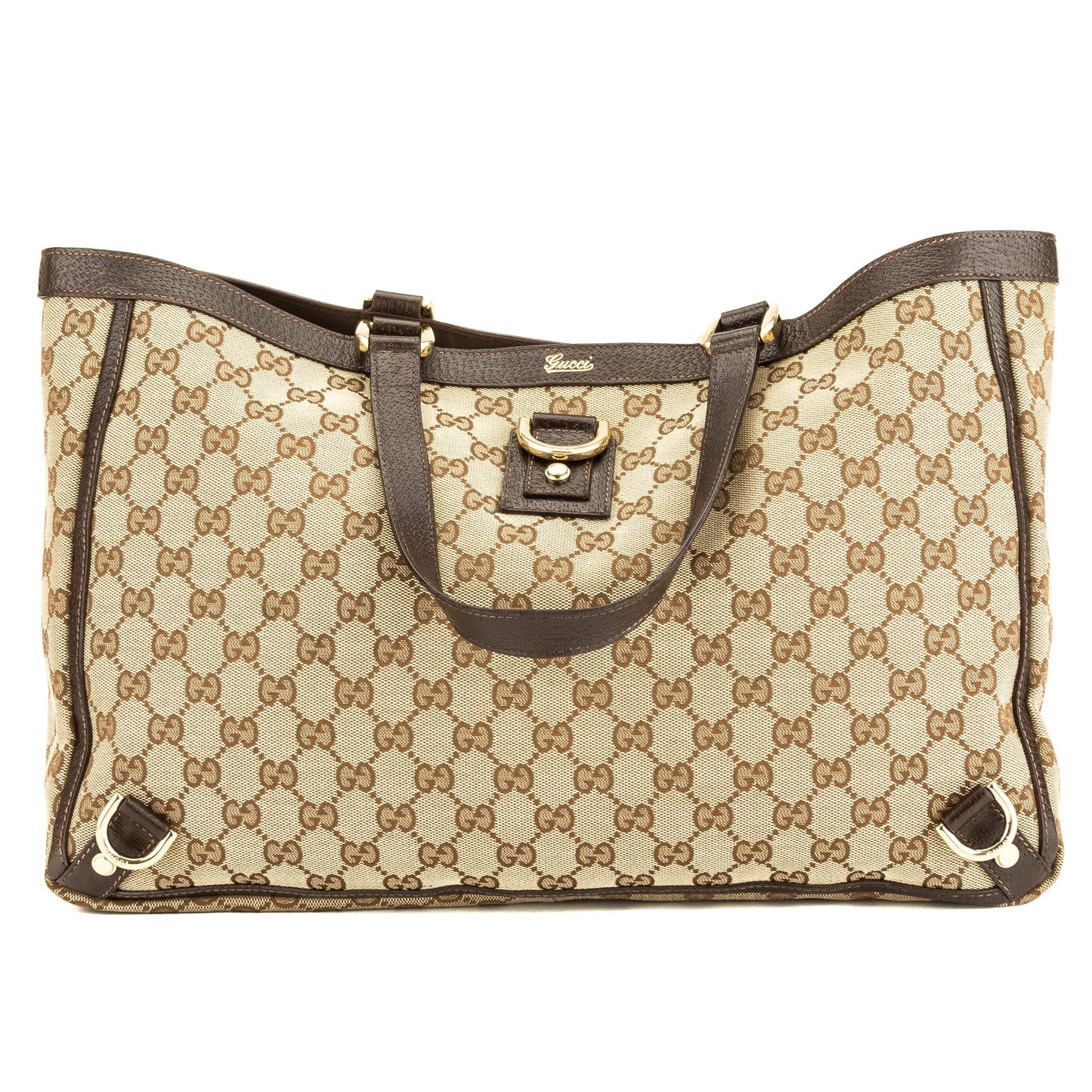 G*G Brown Leather GG Canvas Large Abbey D-Ring Tote (Pre Owned)