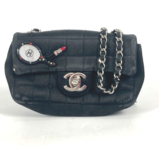 CHANEL Shoulder Bag Satin black bag pochette Lipstick Mirror CC COCO Mark Women Used