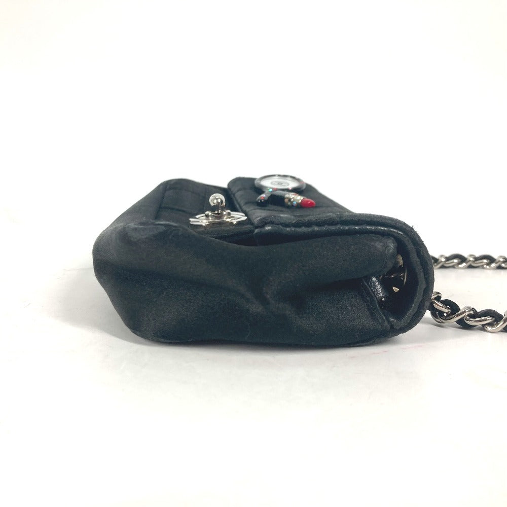 CHANEL Shoulder Bag Satin black bag pochette Lipstick Mirror CC COCO Mark Women Used