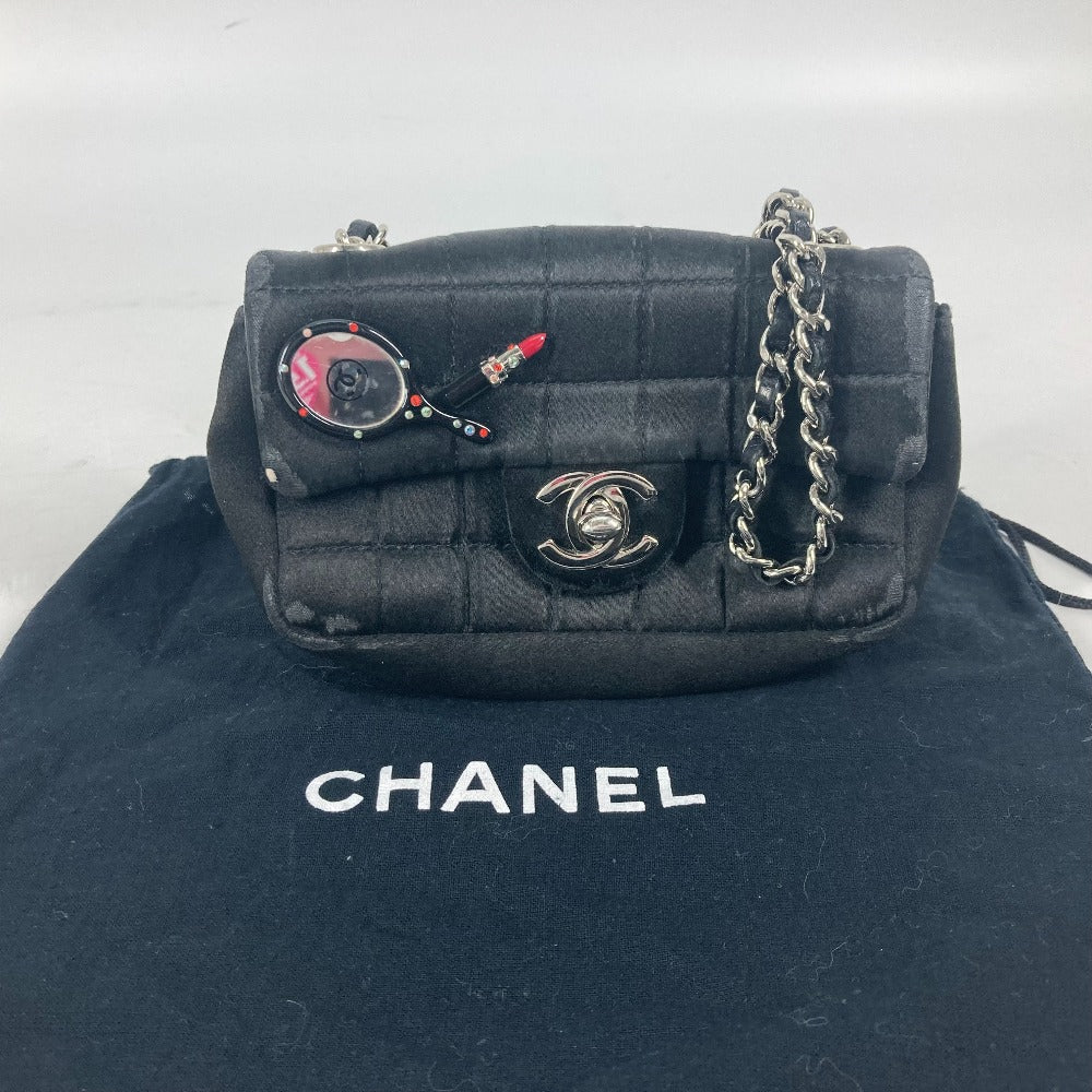 CHANEL Shoulder Bag Satin black bag pochette Lipstick Mirror CC COCO Mark Women Used