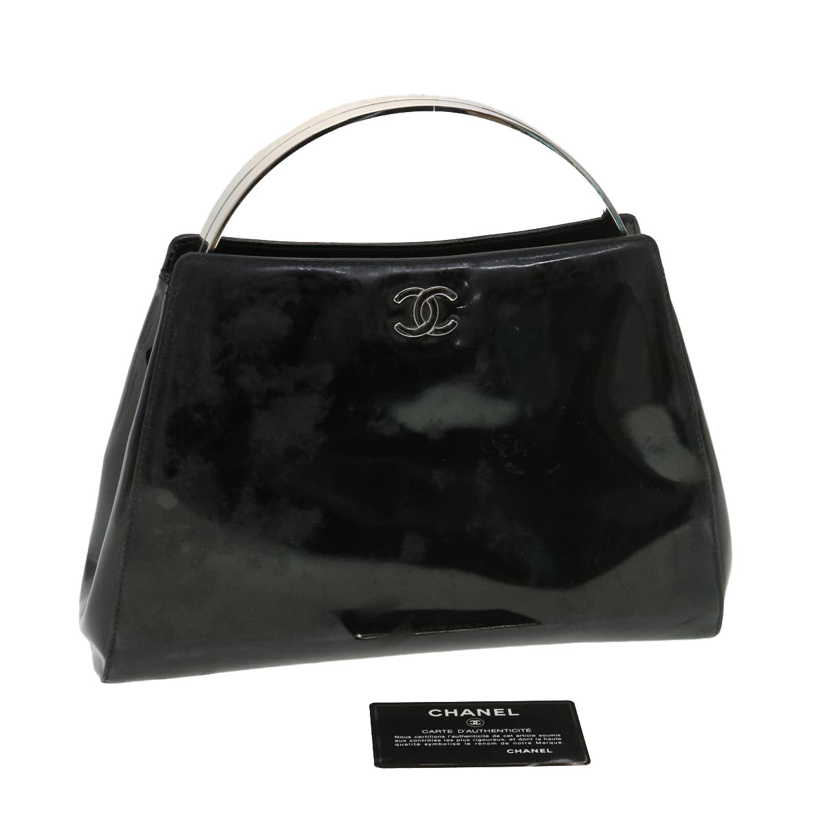 Top Quality Chanel Hand Bag Enamel Black CC Auth 39199