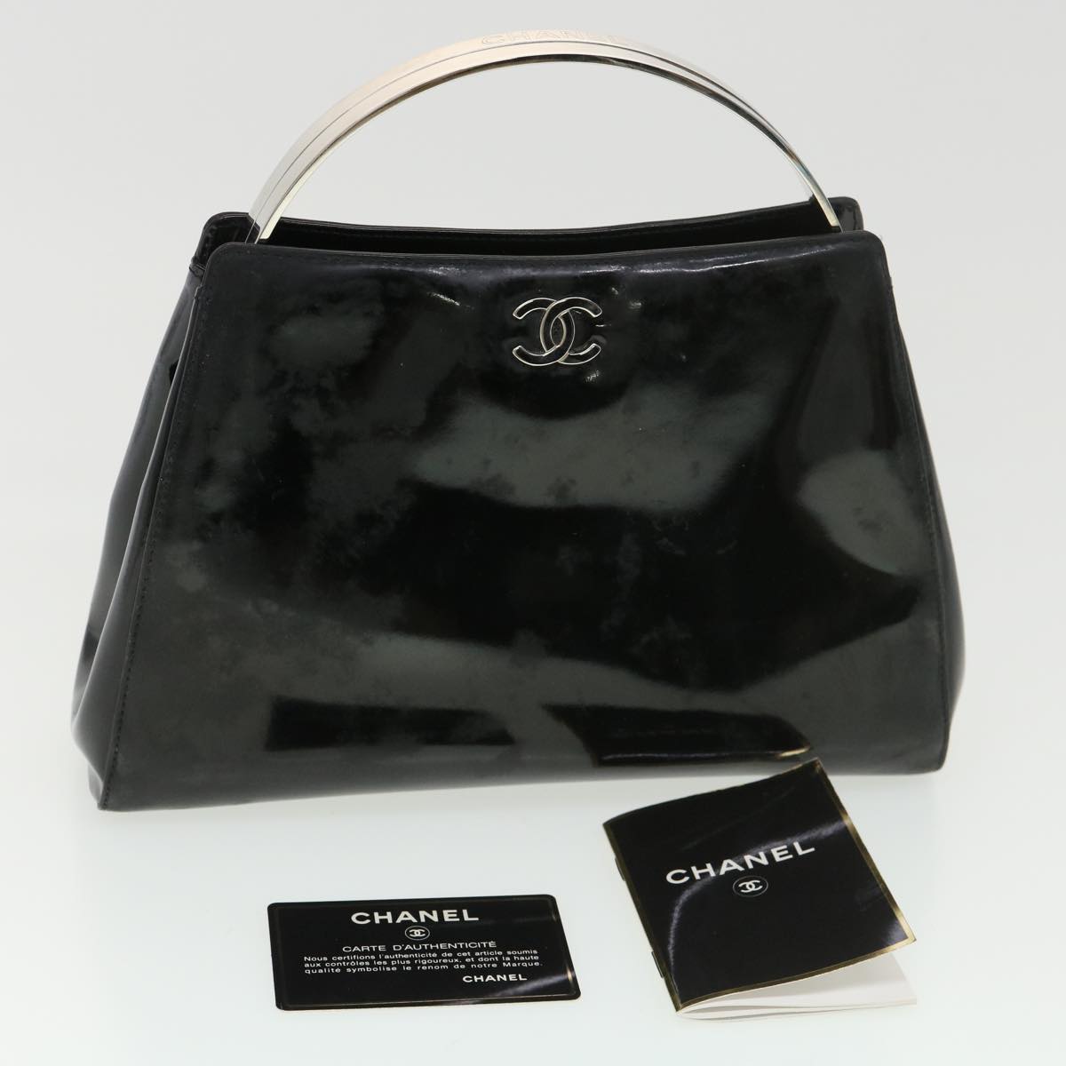 Top Quality Chanel Hand Bag Enamel Black CC Auth 39199