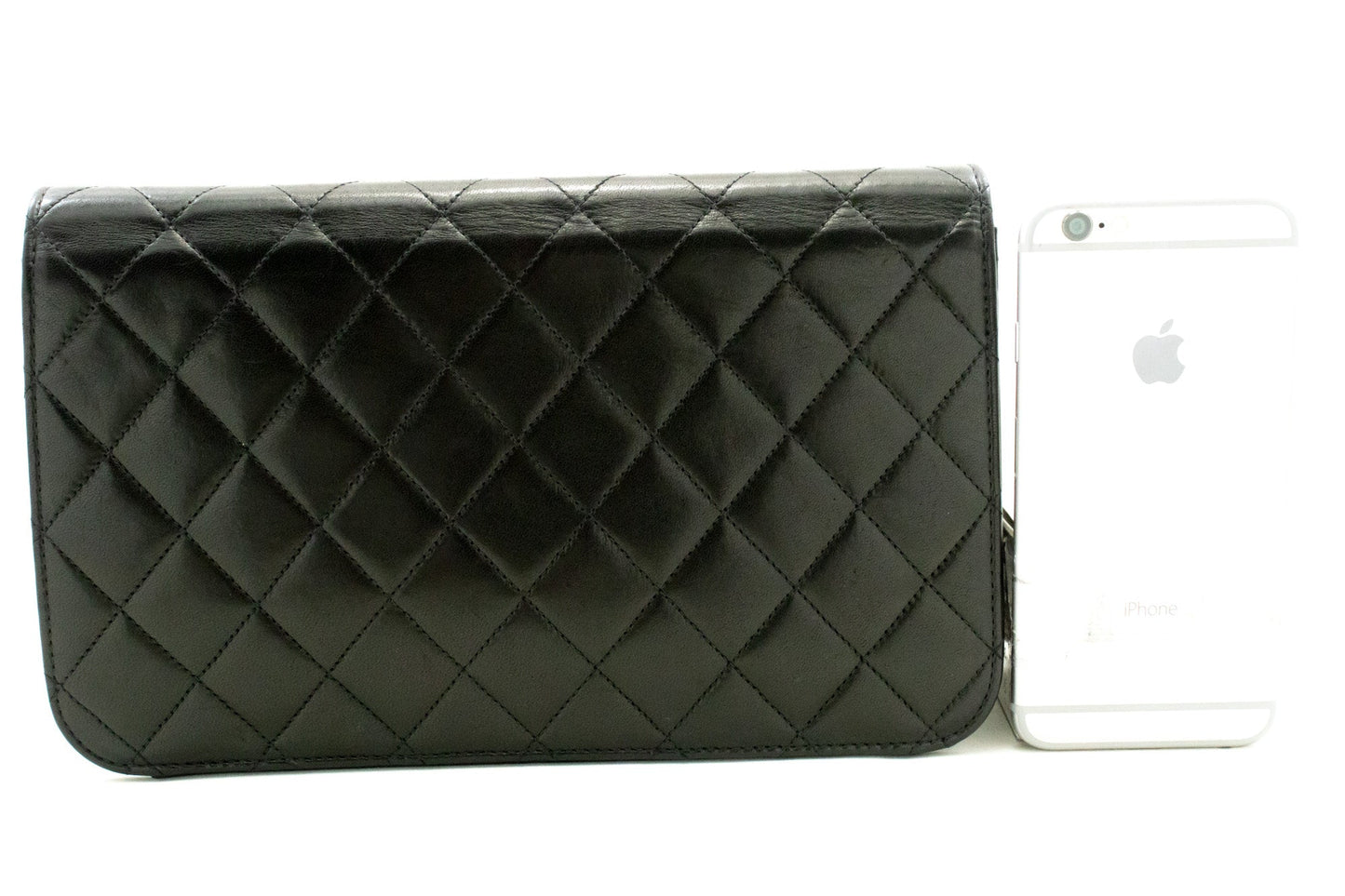 CHANEL Full Flap Chain Shoulder Bag Clutch Black Quilted Lambskin