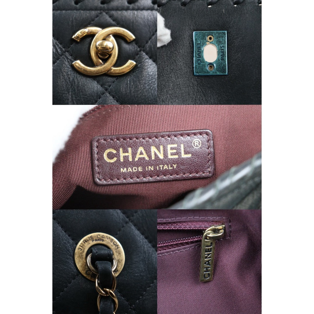 Good ( Rank AB)｜ CHANEL Matrasse Chain Calf Leather Tote Bag Dark Green Made In 2014 -2015 Year｜Y25061702
