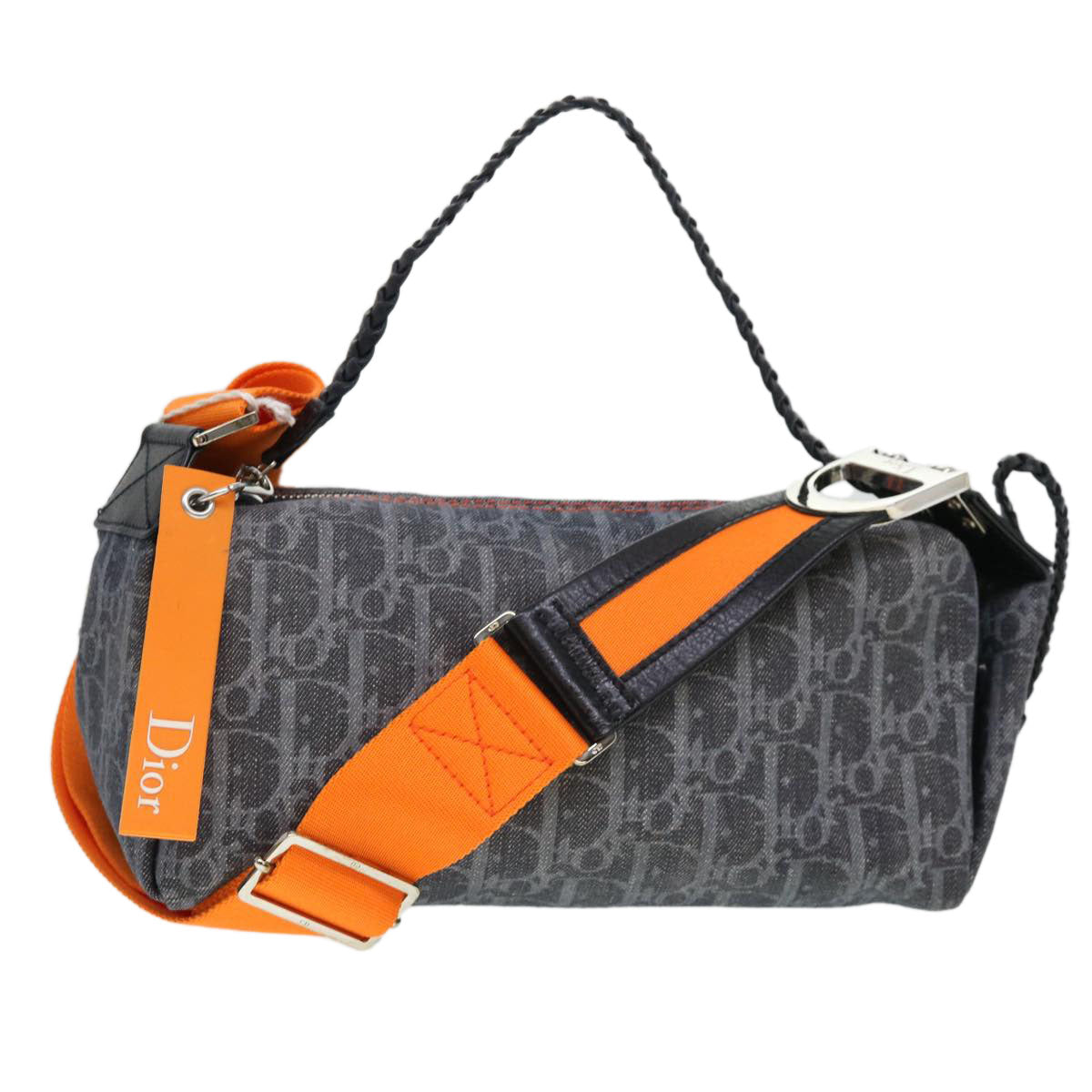 CHRISTIAN DIOR Trotter Canvas Flight Shoulder Bag Navy Orange Auth 39354A