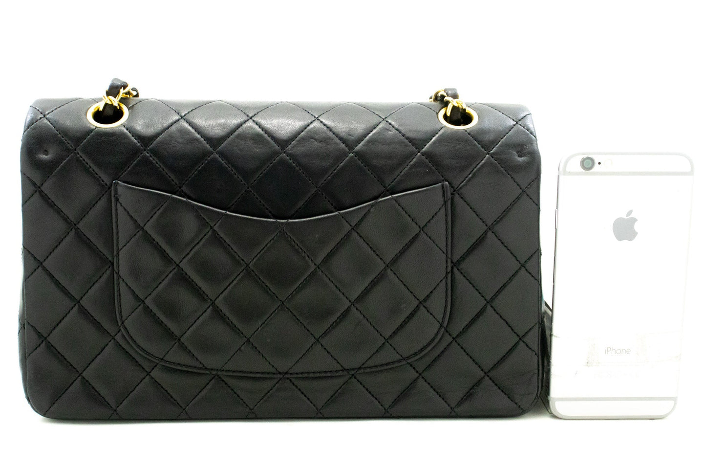 CHANEL Classic Double Flap 10" Chain Shoulder Bag Black Lambskin