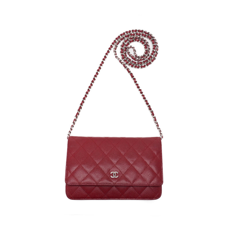 Chanel Matrasse Chain Wallet Caviar S Red (Silver G )  Wallet