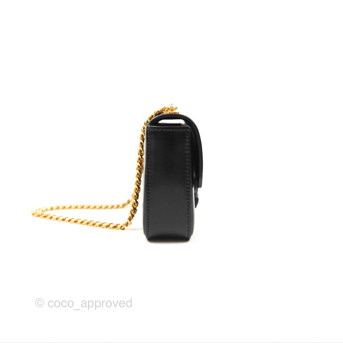 Celine Triomphe Chain Shoulder Bag Black Shiny Calfskin