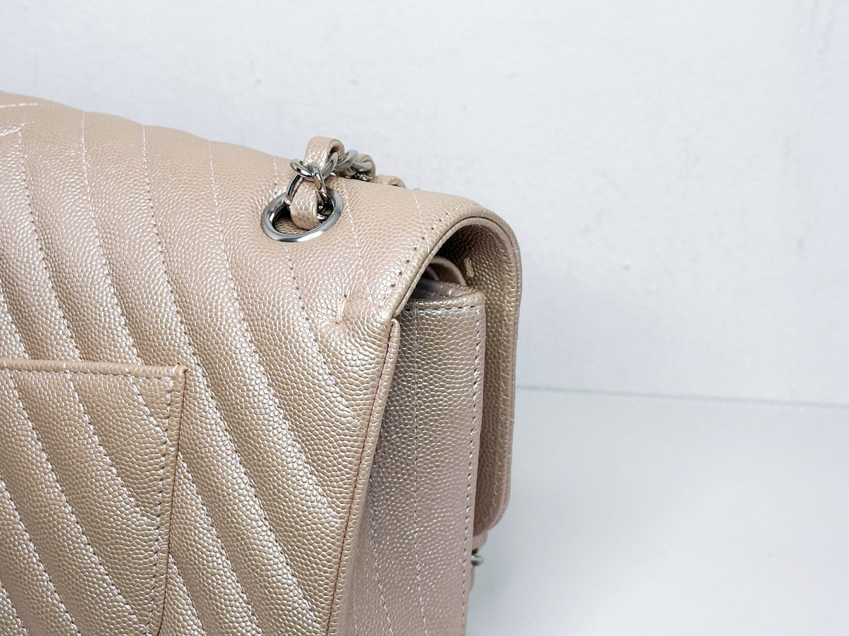 Chanel Medium Classic Chevron Caviar Double Flap Rose Gold SHW 24769 holo card