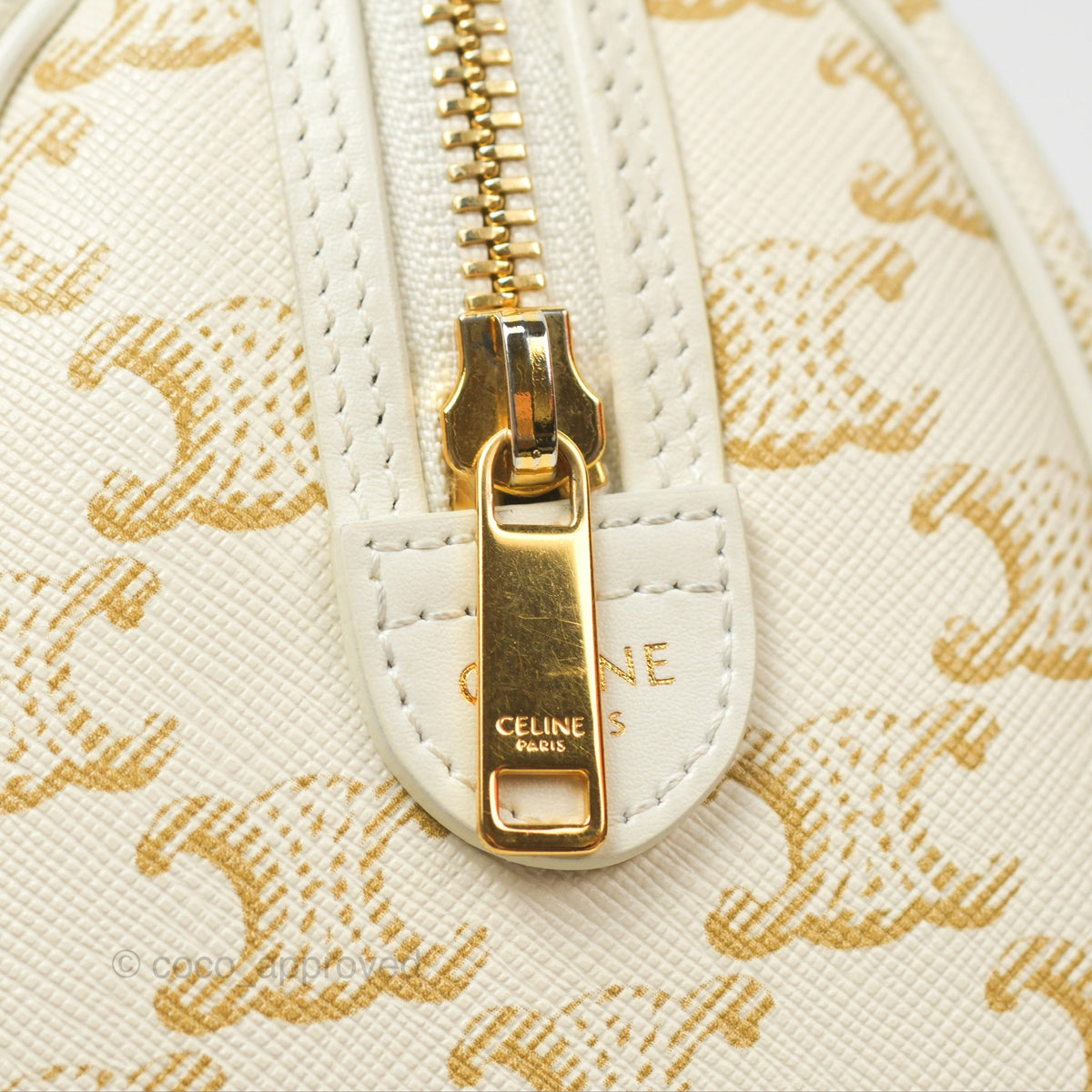Celine Small Triomphe Canvas Boston Bag White Calfskin