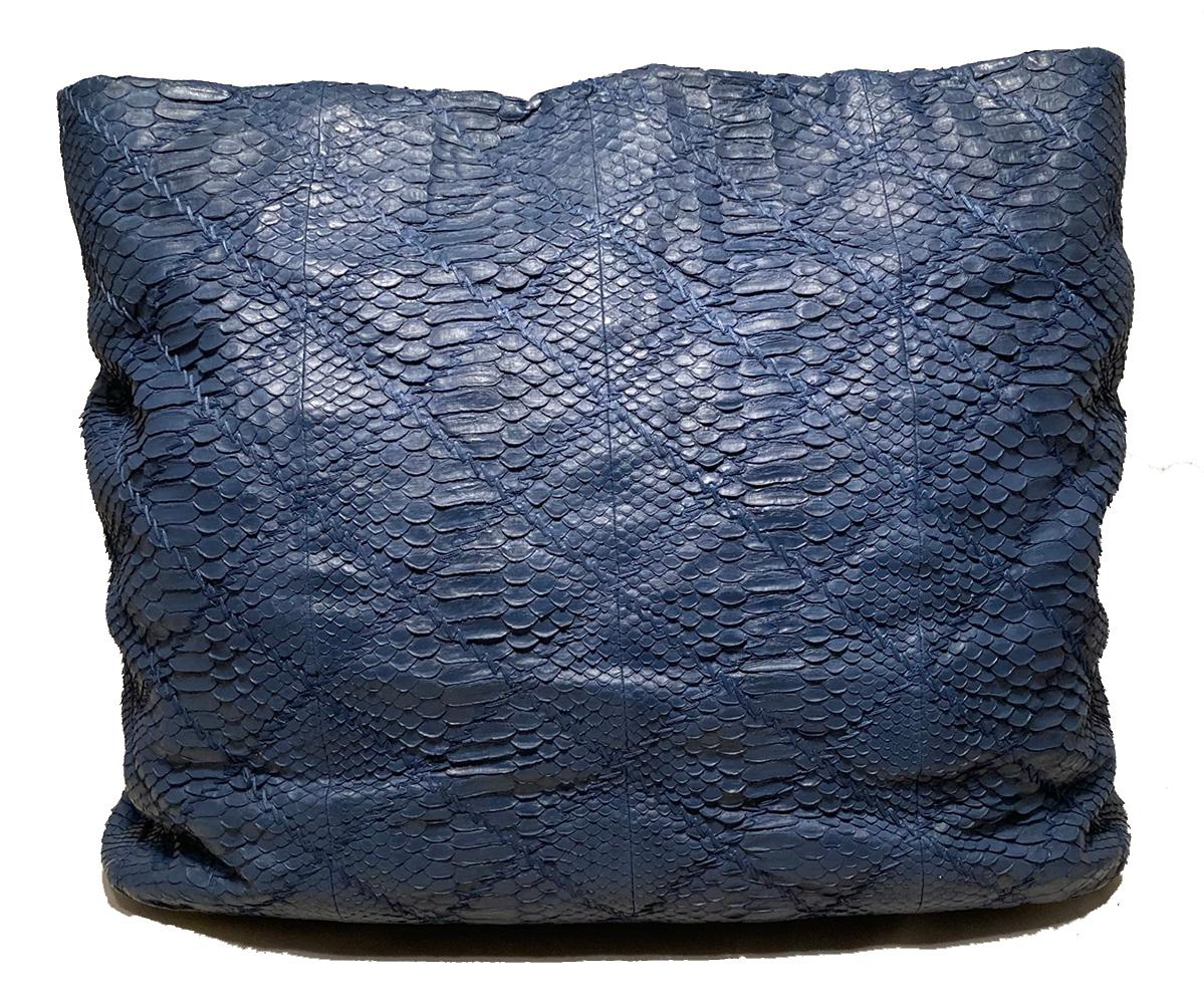 Top Quality Chanel Navy Blue Quilted Matte Snakeskin Tote