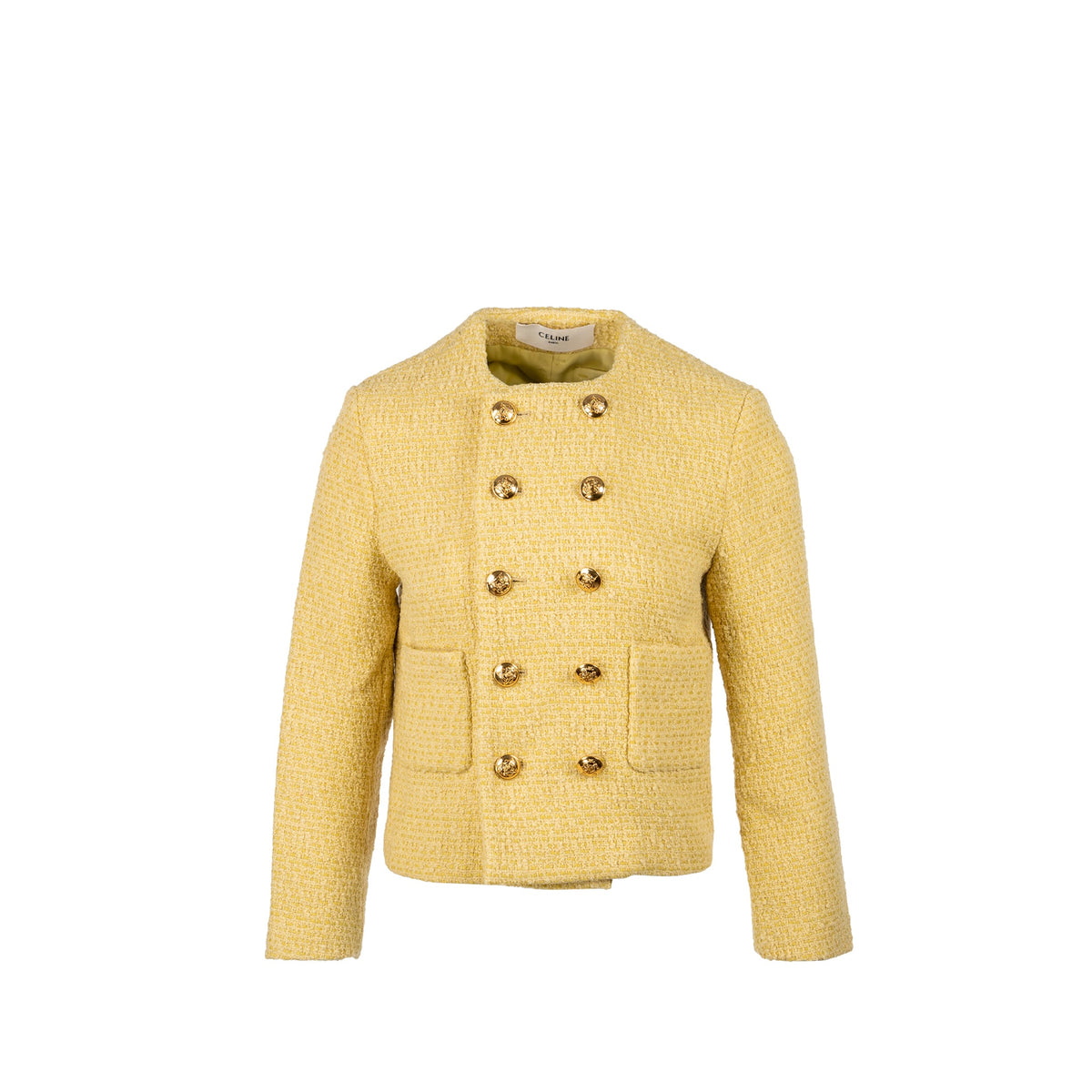 Celine Size 38 boucle chasseur tweed jacket wool/cotton yellow