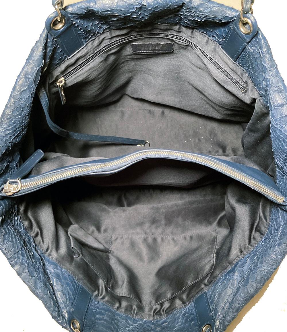 Top Quality Chanel Navy Blue Quilted Matte Snakeskin Tote