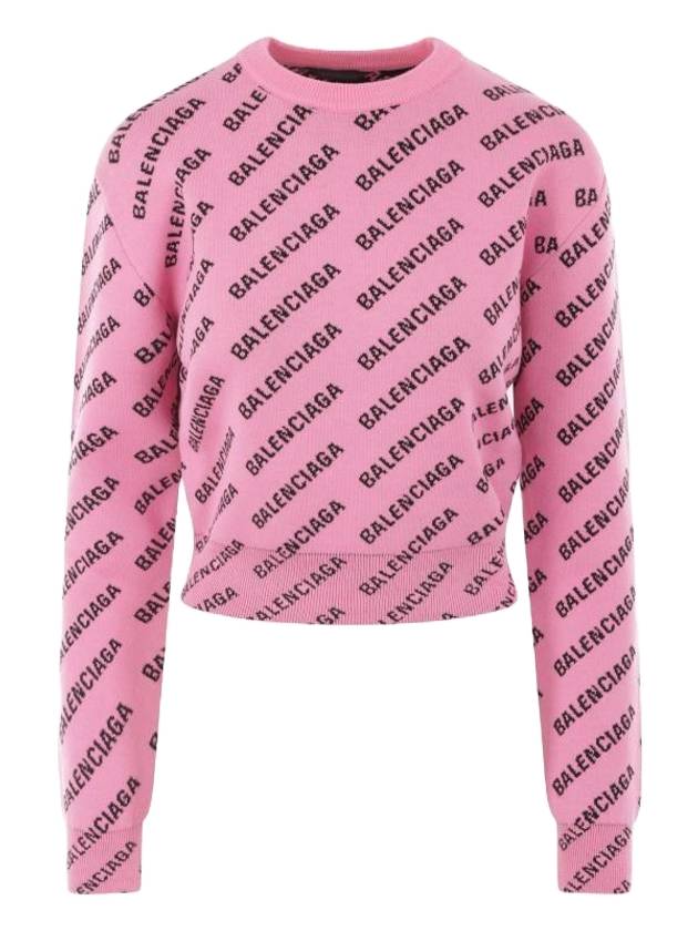 Luxury Balenciaga  Mini All-Over Logo Knit Top Pink