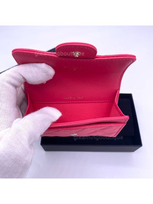 Gold Hardware CC Logo Classic Lambskin Flap Card Wallet Red Champagne Chanel