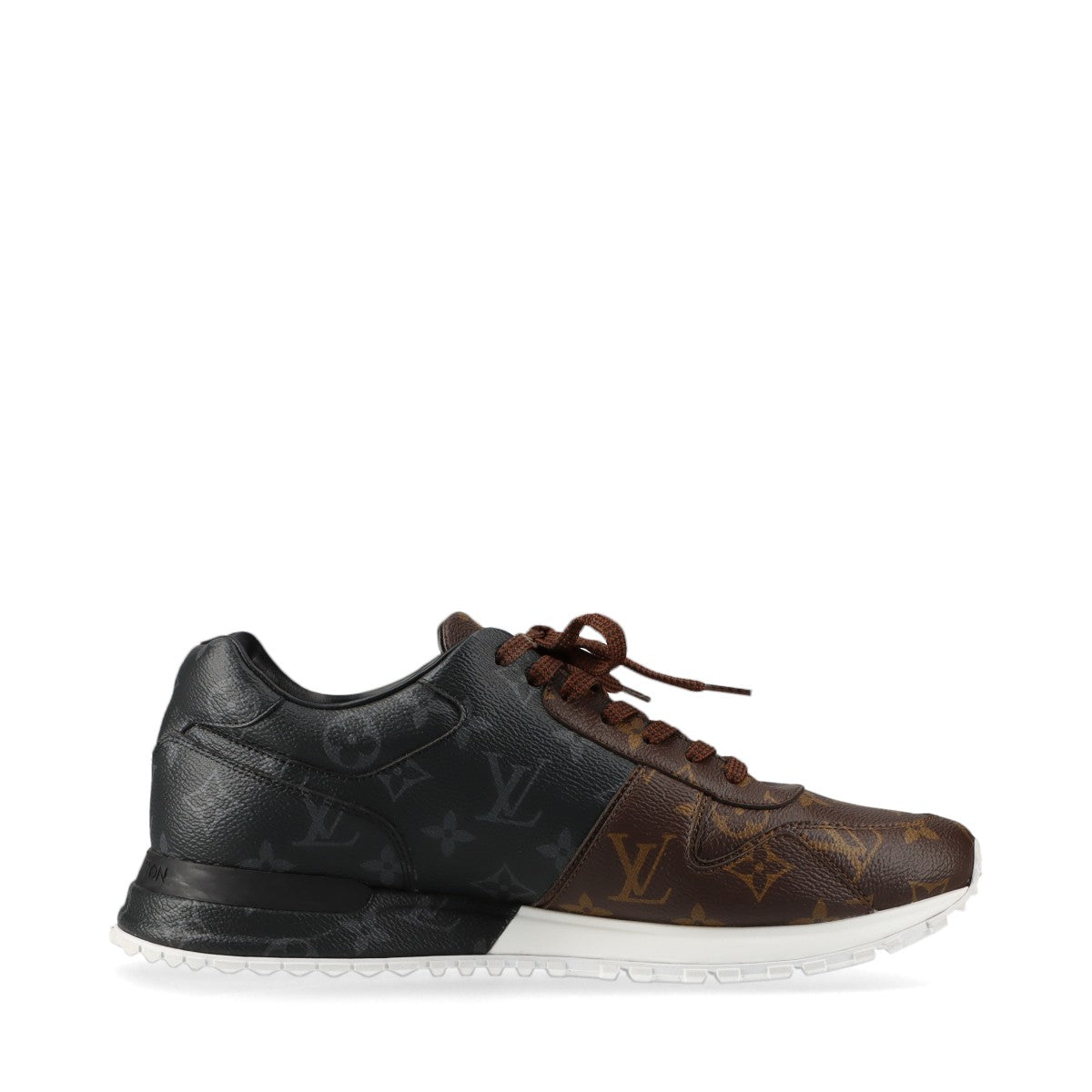 Louis Vuitton Leather Trainers 7.5 Men Black White × Brown LD0231 Monogram