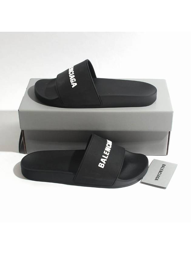 Luxury Balenciaga  Men's Logo Full Slippers Black