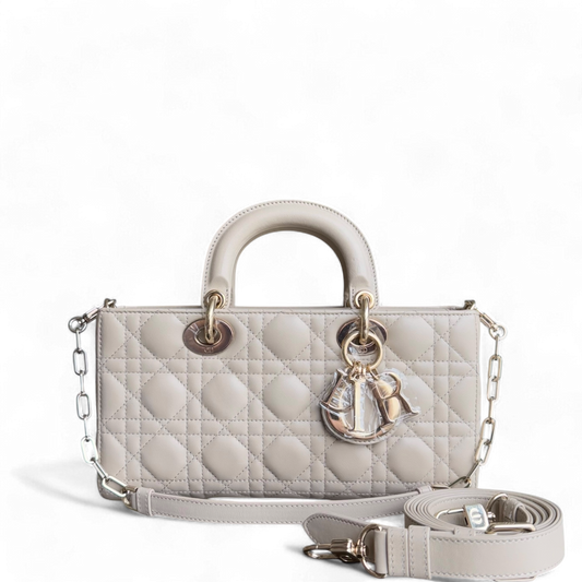 Dior D-Joy Medium - Cannage Lambskin Beige Gold Hardware