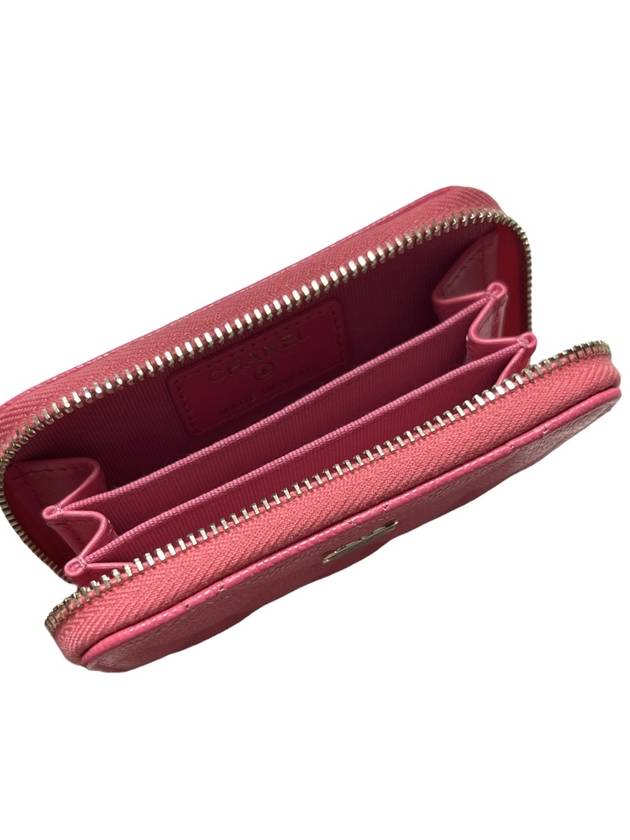 Classic Grained Shiny Calfskin Zipped Coin Wallet Pink Chanel