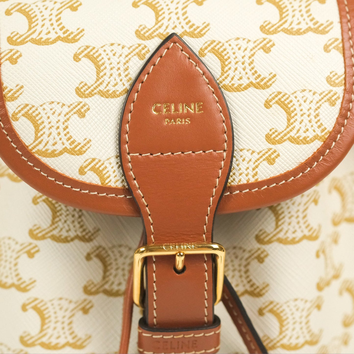 Celine Mini Floco Backpack Triomphe Canvas White Tan Calfskin