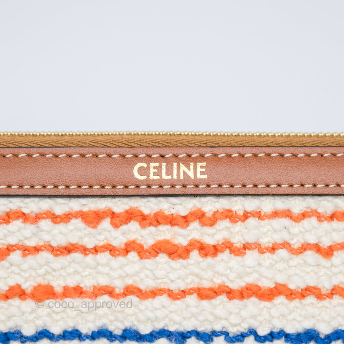 Celine Small Pouch with Strap in Striped Textile Ivory Orange Blue