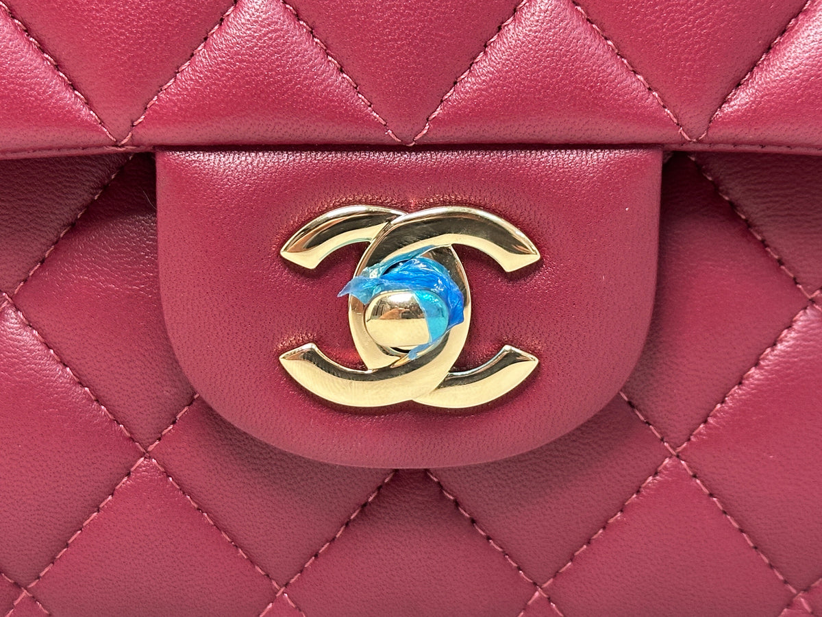 CHANEL MEDIUM 21A CLASSIC DOUBLE FLAP BAG LAMBSKIN DARK RED LGHW ULLK microchip