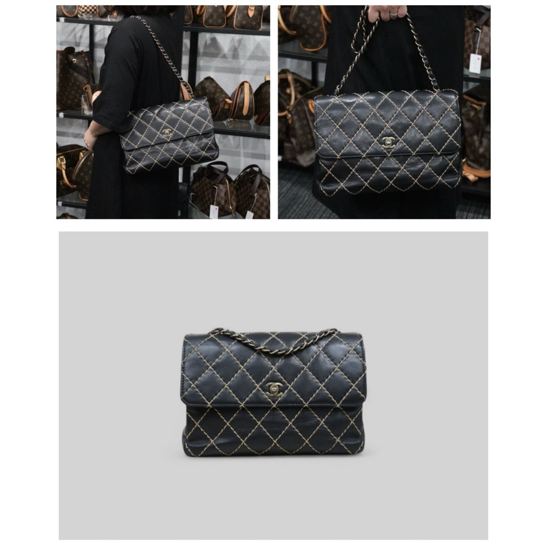 Good ( Rank AB)｜ CHANEL  Matrasse Sellier Calf Leather Single Flap 28 Chain Bag Black Made In 2000-2002 Year  ｜25032012