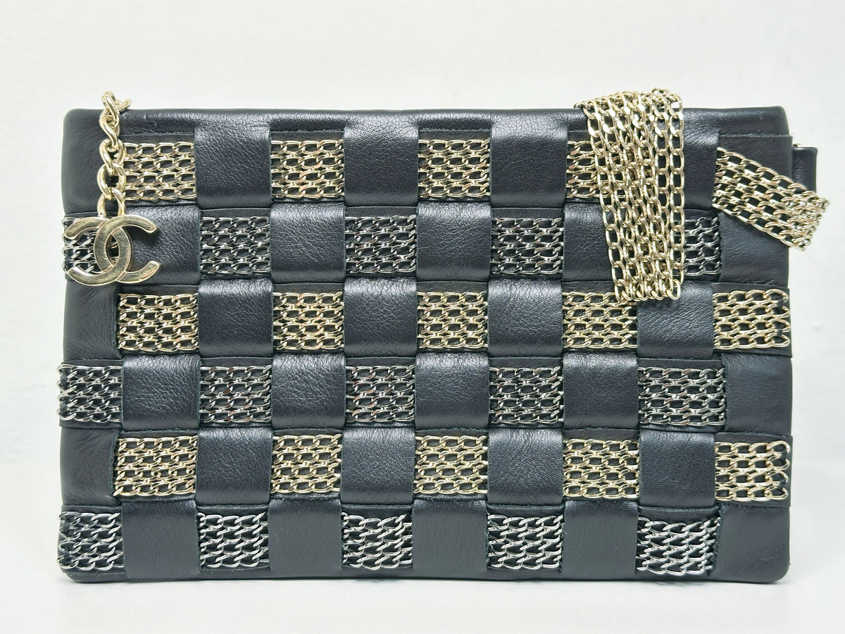 CHANEL VINTAGE WOVEN CLUTCH BAG EVENING 24K GHW 2006 24K GHW 1005 holo card