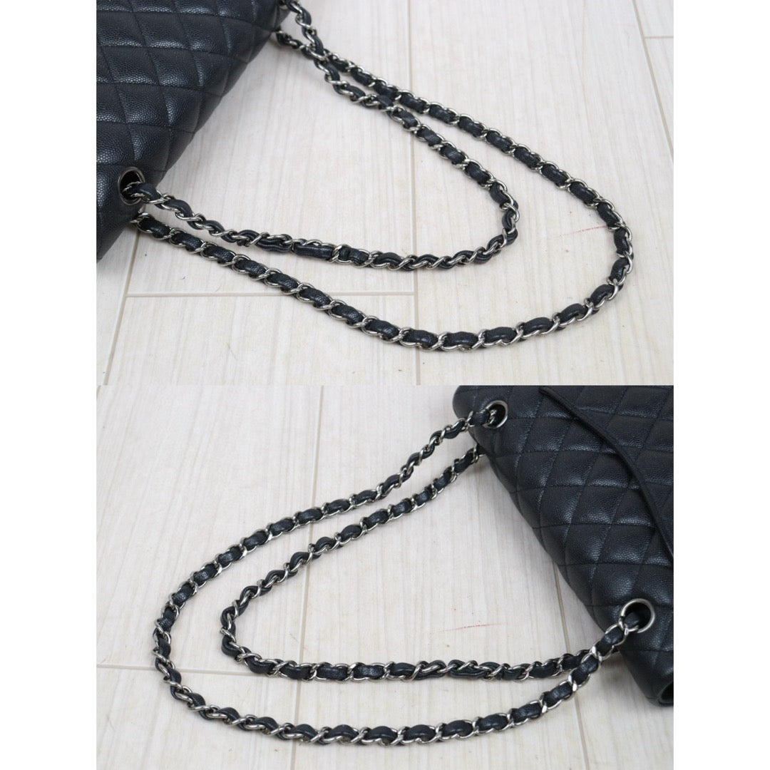 Very Good ( Rank A)｜ CHANEL Caviar Skin Matrasse Double Flap 25 Shoulder Bag Pearlescent Black Made In 2017-2018Year｜P25051607