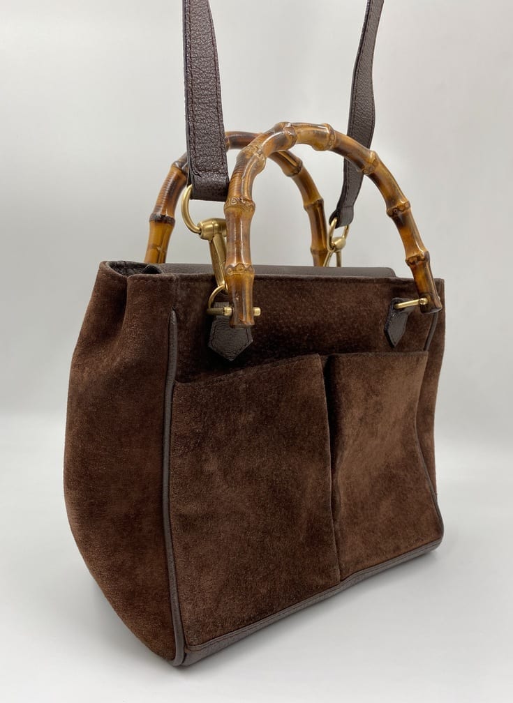 Gucci Suede Tote w Bamboo handle