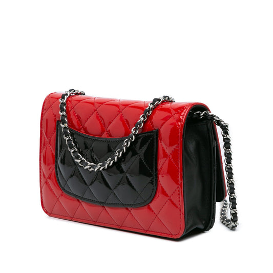 Red Chanel CC Bicolor Quilted Patent Wallet on Chain Crossbody Bag