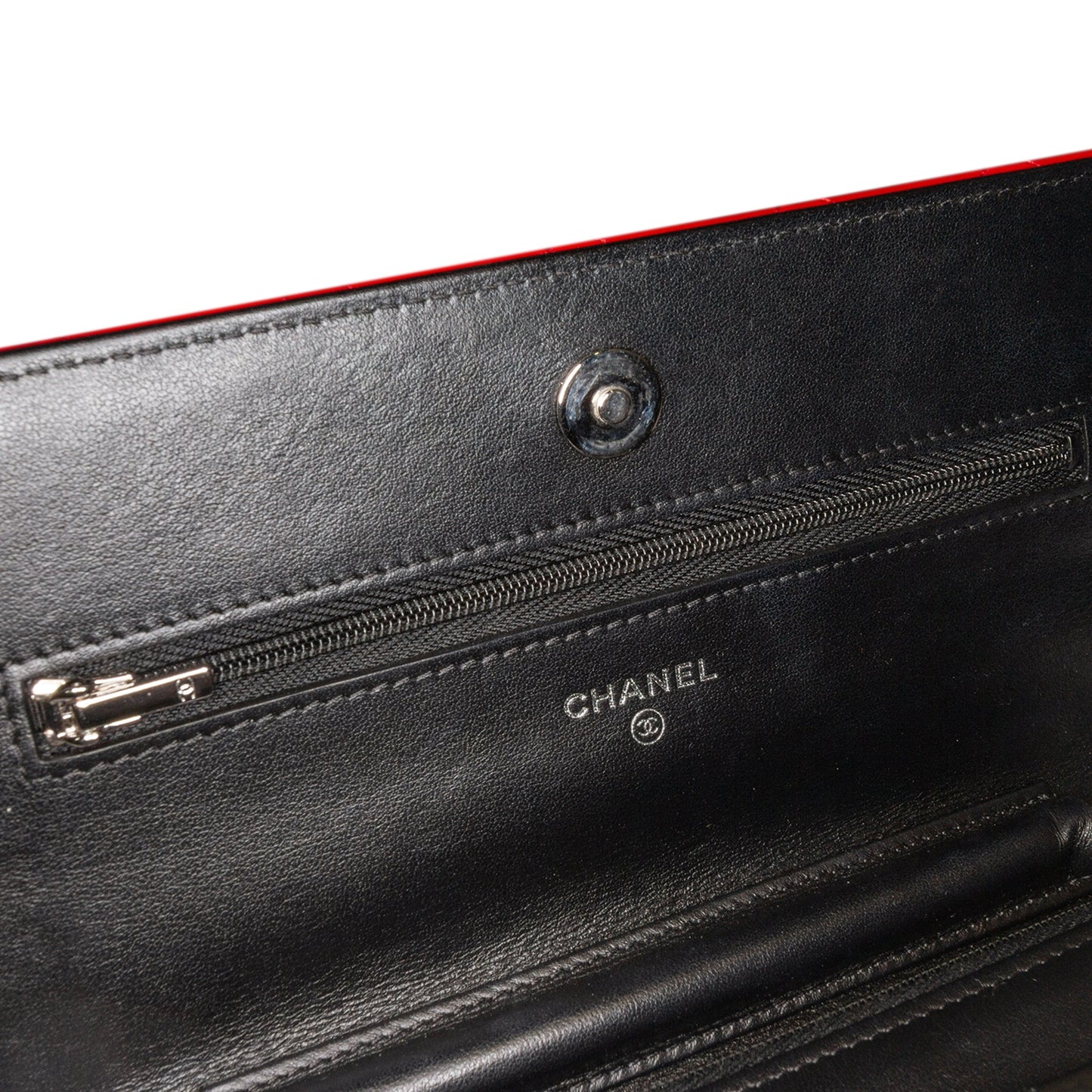 Red Chanel CC Bicolor Quilted Patent Wallet on Chain Crossbody Bag