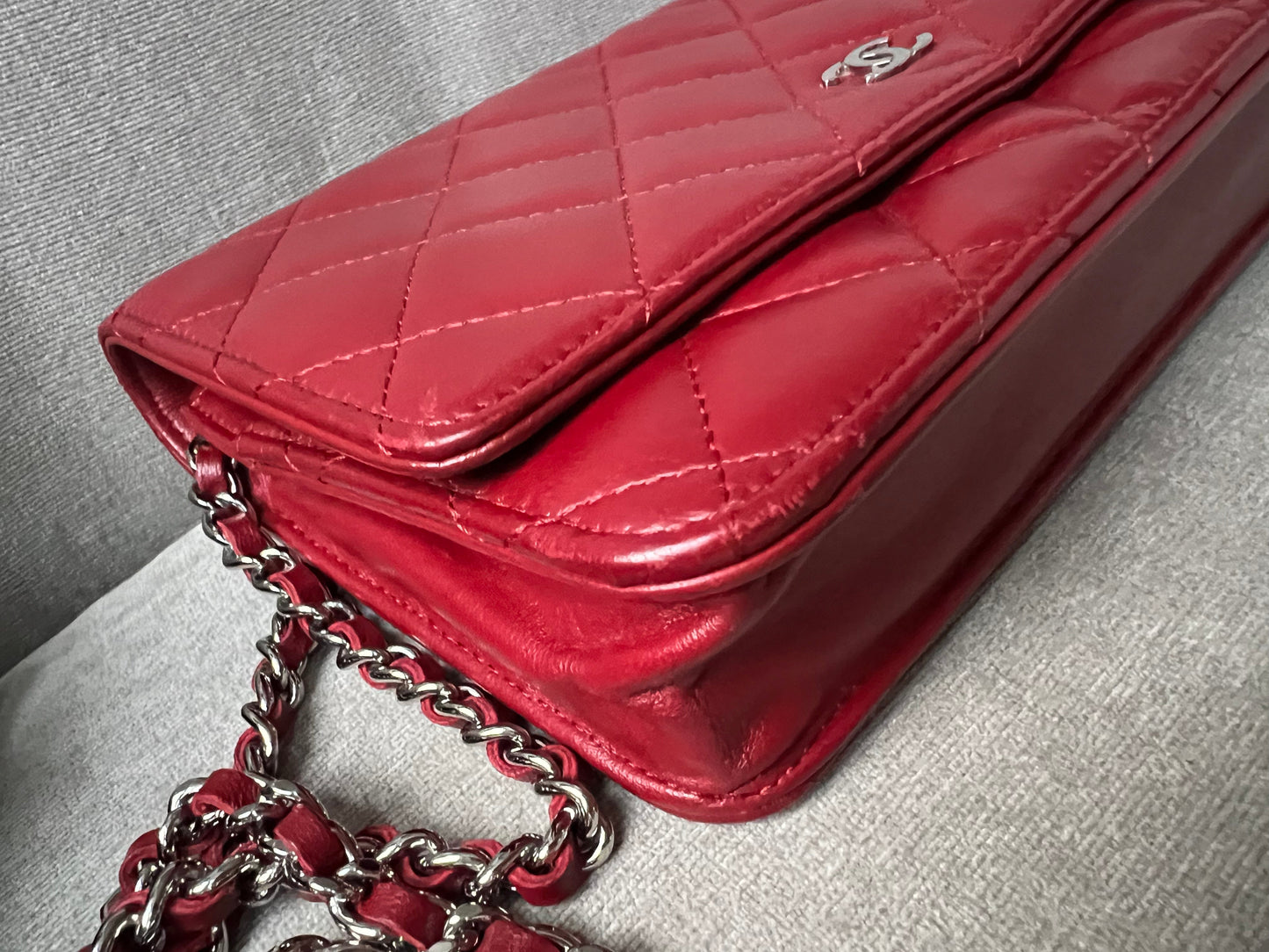 Chanel Red Lambskin Wallet on Chain