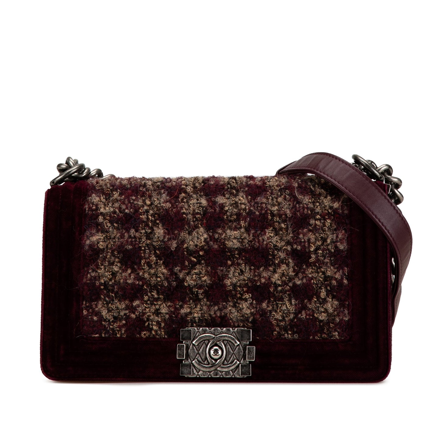 Red Chanel Medium Velvet and Tweed Boy Flap Shoulder Bag