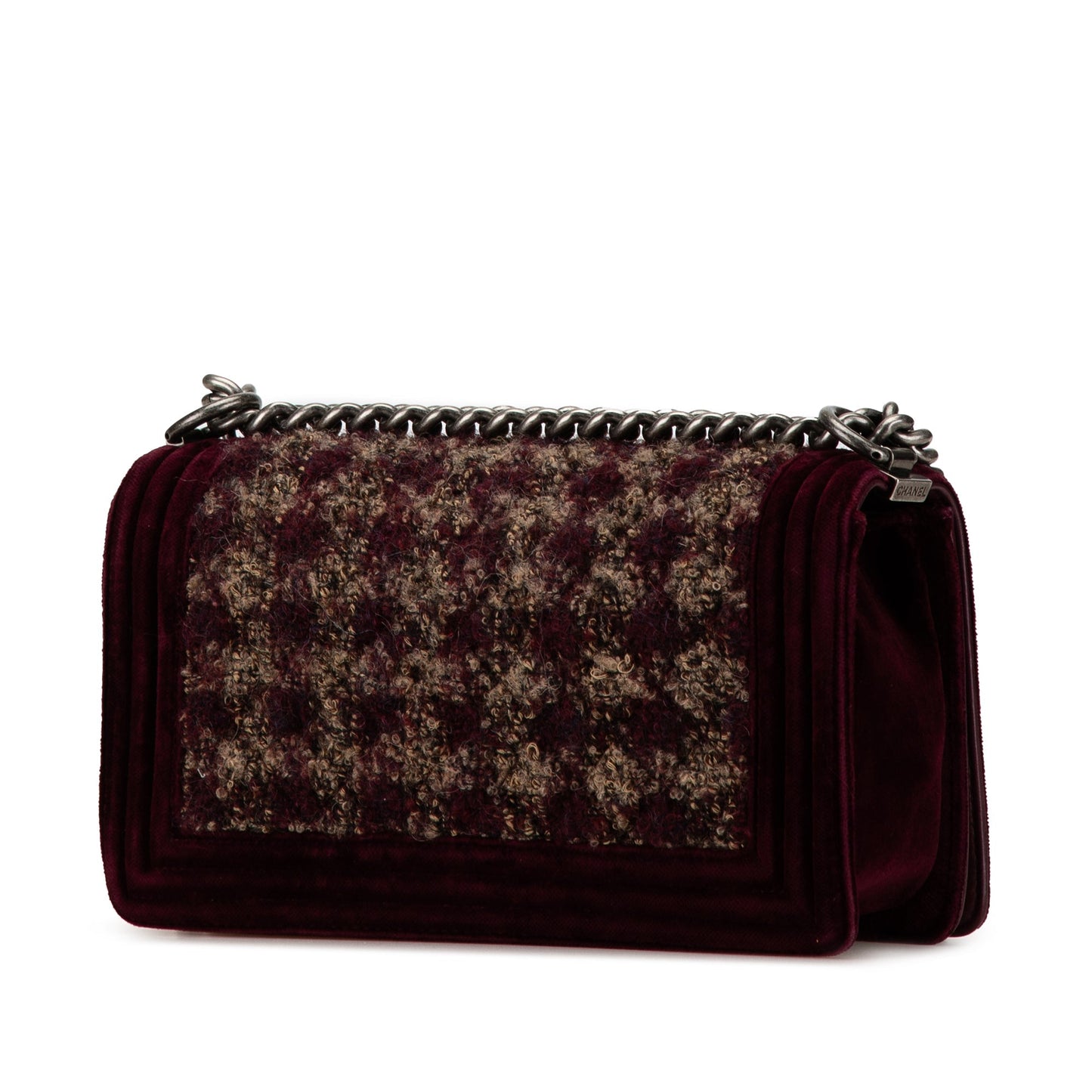 Red Chanel Medium Velvet and Tweed Boy Flap Shoulder Bag