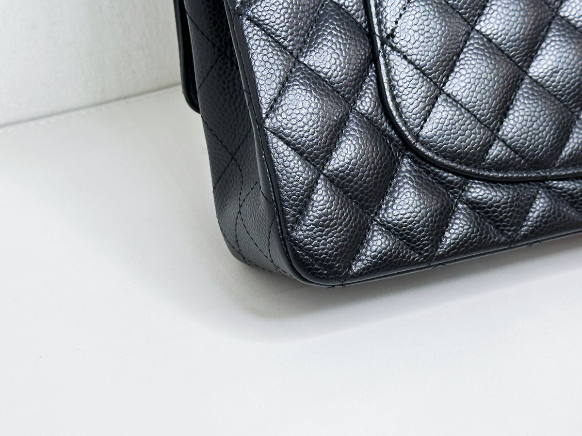 Chanel Medium Size Classic Quilted Caviar Double Flap Bag Black 1184 holo card