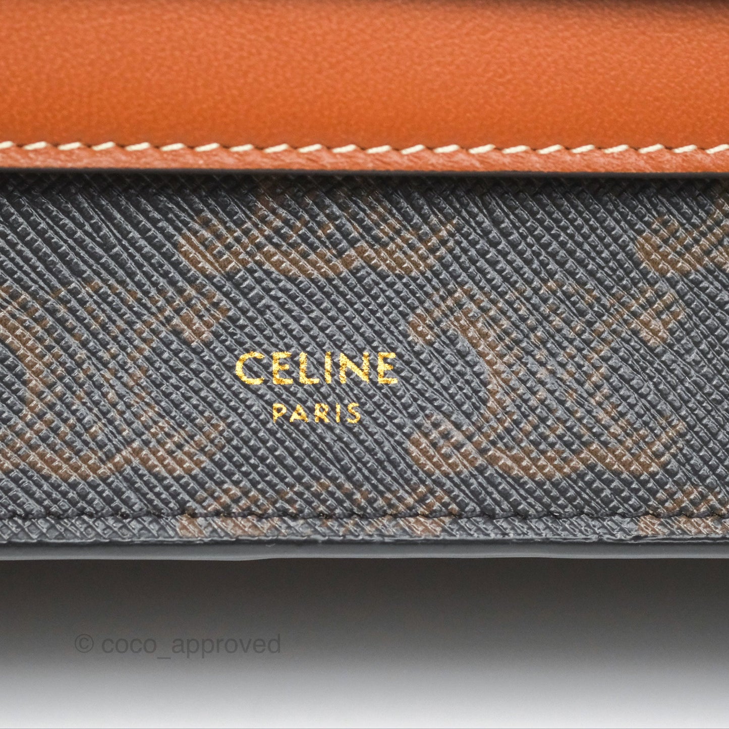 Celine Wallet On Strap Triomphe Canvas Tan Lambskin