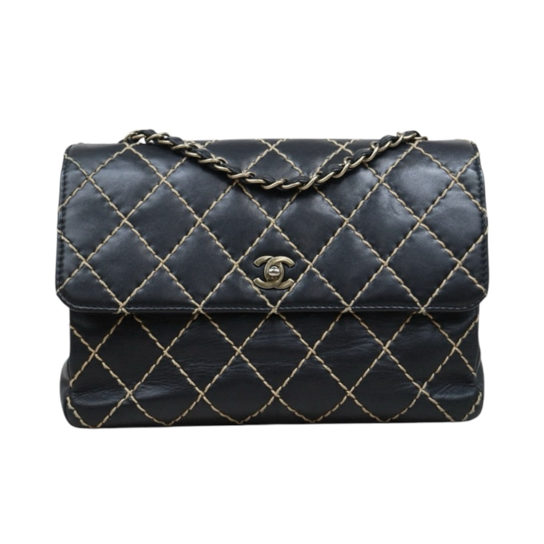 Good ( Rank AB)｜ CHANEL  Matrasse Sellier Calf Leather Single Flap 28 Chain Bag Black Made In 2000-2002 Year  ｜25032012