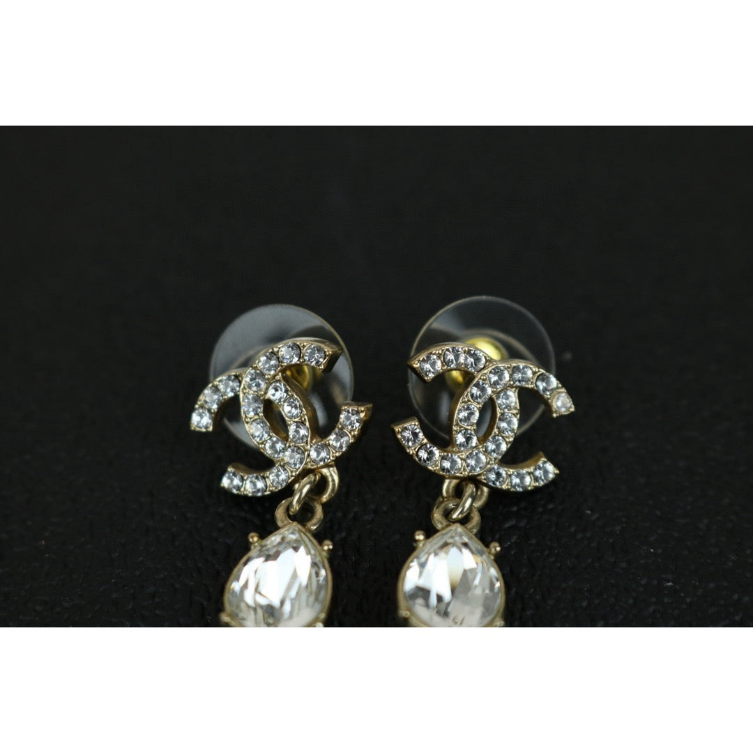 Very Good ( Rank A) ｜CHANEL COCO Mark Water drop pendant  Rhinestone Earrings ｜X25020916