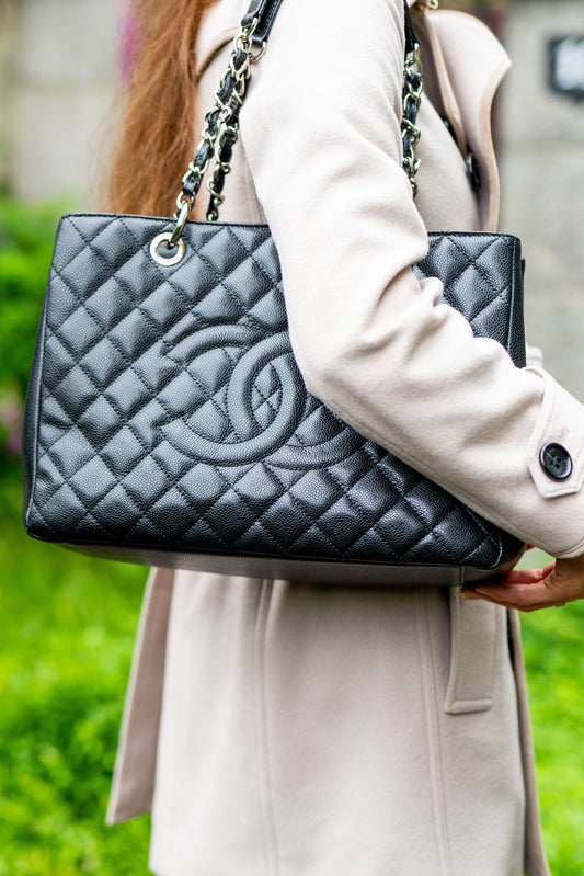 Chanel Grey Caviar Grand Shopper Tote  Silver Hardware