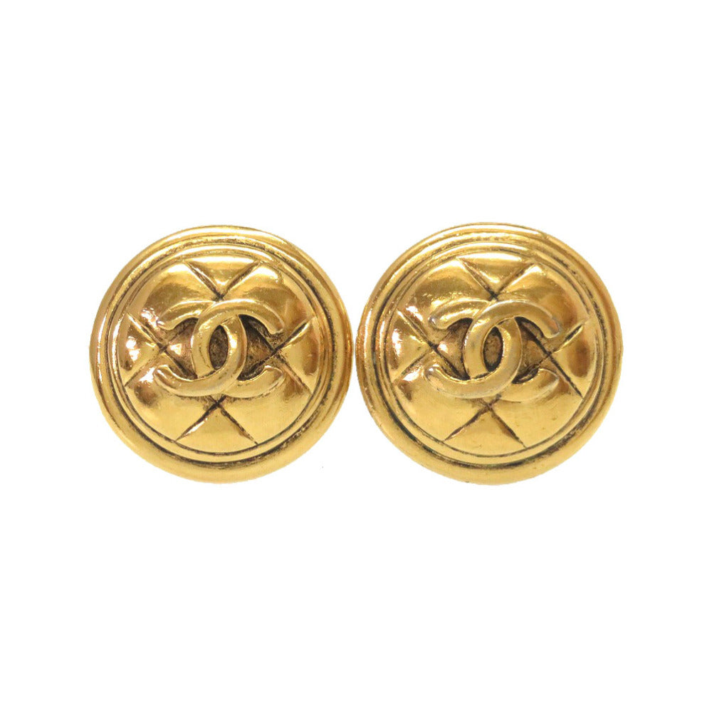 CHANEL Earring metal gold Vintage COCO Mark Matelasse