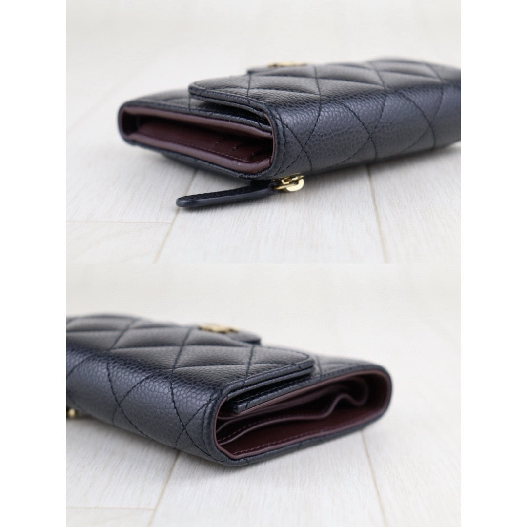 Very Good ( Rank A) ｜CHANEL Caviar Skin Leather Calf Leather  Wallet Black Made In 2018 Year｜S25011001