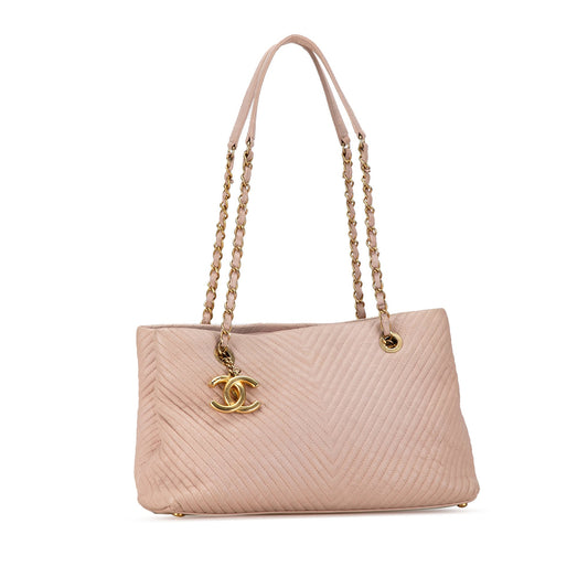 Pink Chanel Large Chevron Calfskin Surpique Tote